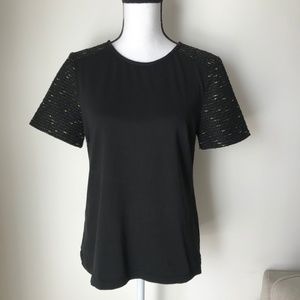 J. Crew Black Gold Shoulder Top